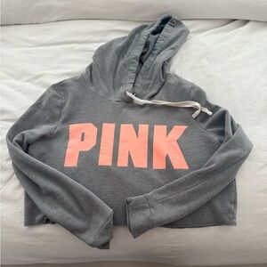 PINK Victoria's Secret Gray and Peach Women's Cropped Hoodie